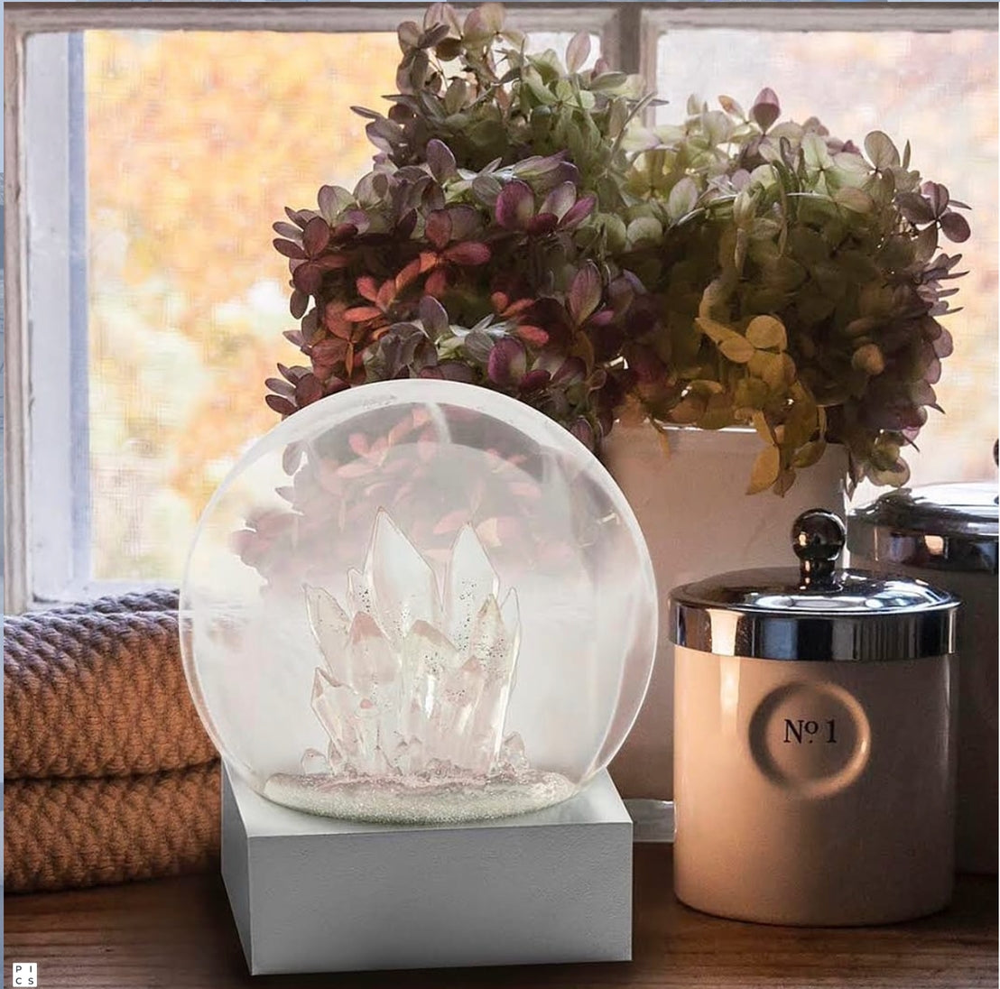 Rose Quartz Crystal Formation Snow Globe