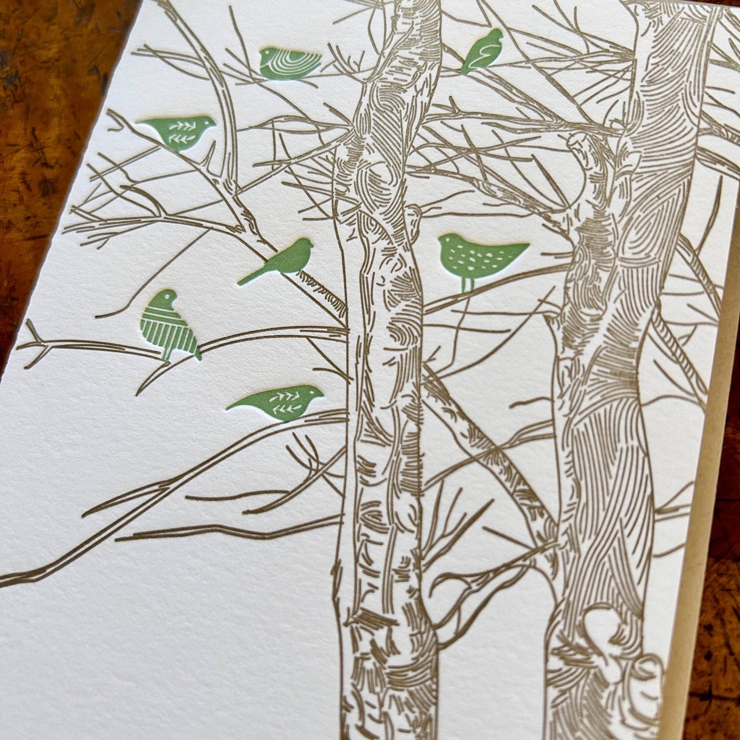 Birds in Winter Trees Letterpress Card