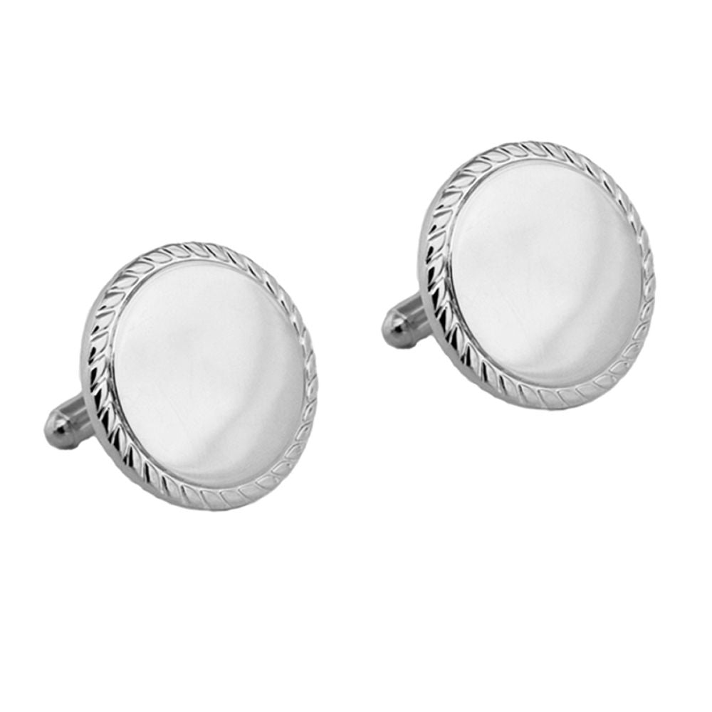 Sterling Silver Round Rope Border Cufflinks