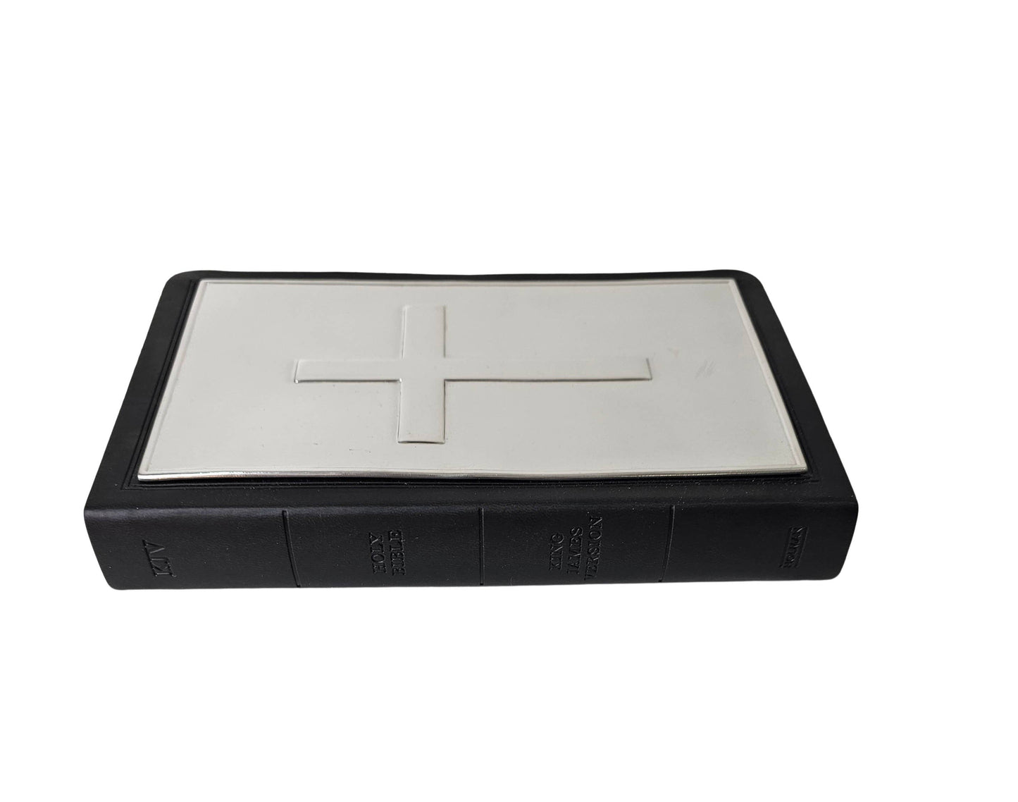 KJV Deluxe Leather Touch Black Bible with Engravable Pewter Plate With Cross