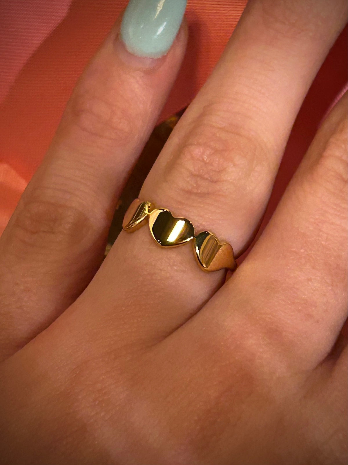 18k Gold PVD Coated Stainless Steel 3 Heart Ring (Gold or Silver)