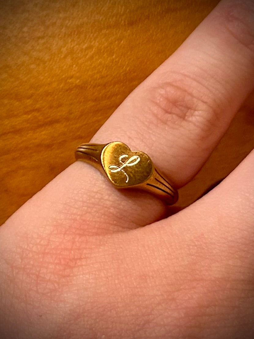 18k Gold PVD Heart Signet Ring