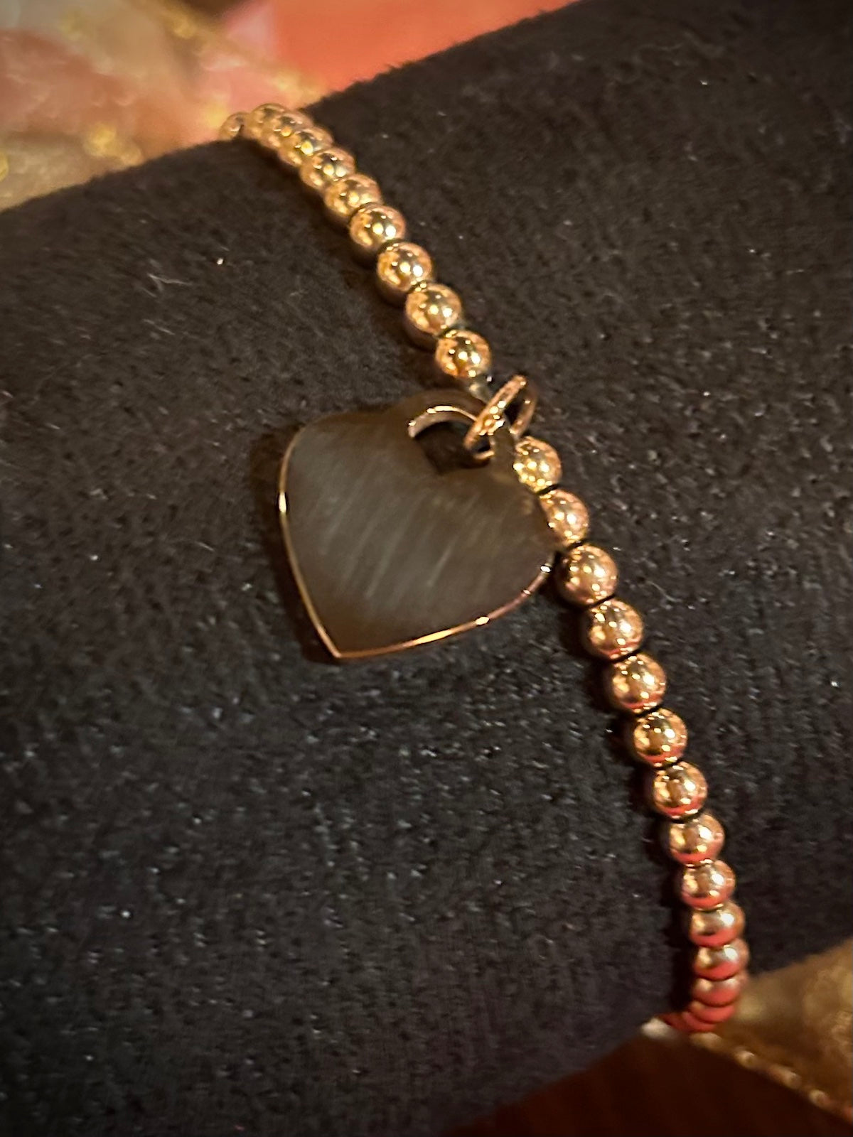 18K Gold PVD Coated Stainless Steel Heart and Bead Stretch Bracelets