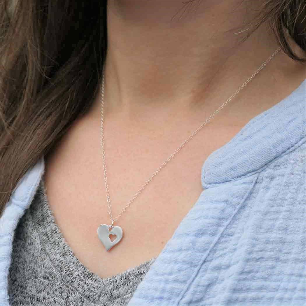 Sterling Silver Heart Necklace with Heart Cutout