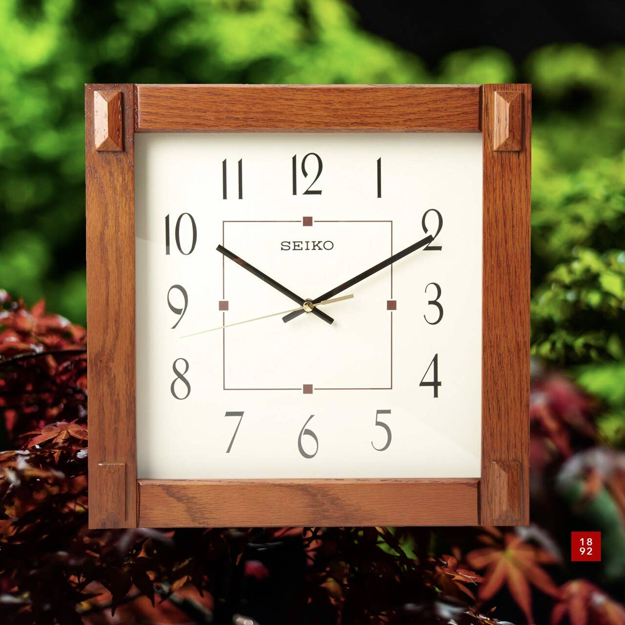 Seiko 13" Square Brown Wooden Wall Clock