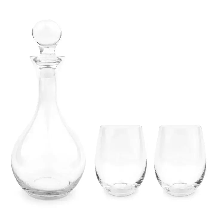 Glass Wine Decanter Gift Set with 2 Stemless Wine Glasses