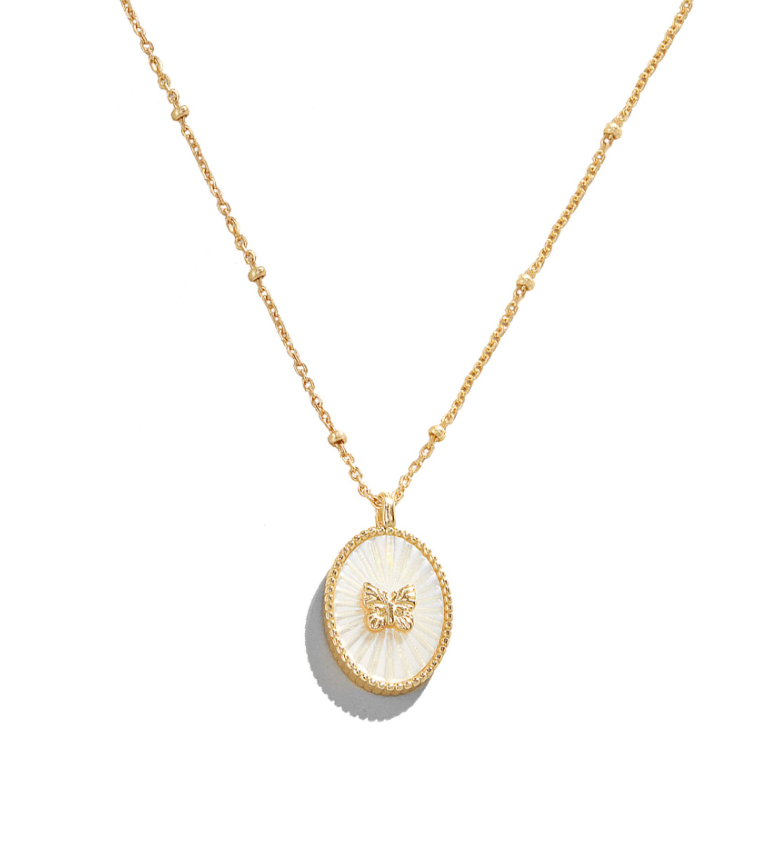 Gold Vermeil Mini Butterfly Mother of Pearl Oval Pendant Necklace