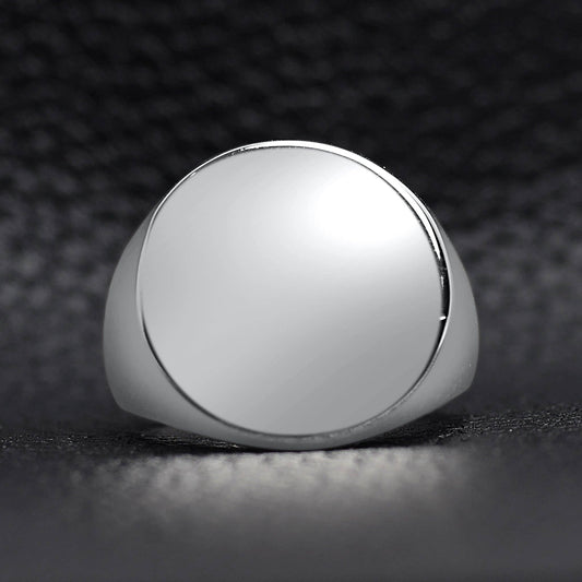 Mens Stainless Steel Polished Round Signet Ring
