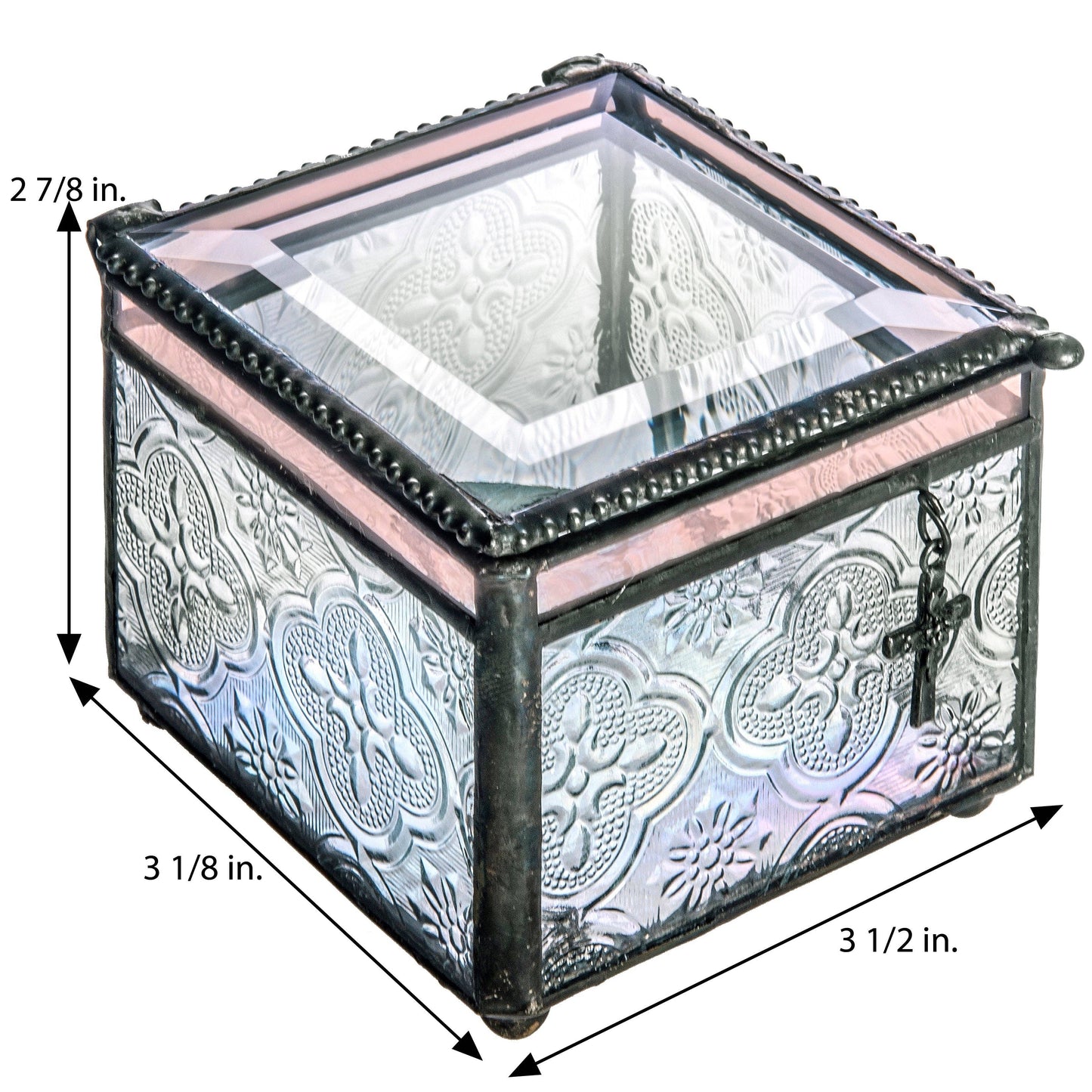 Glass Keepsake Box with Cross Charm