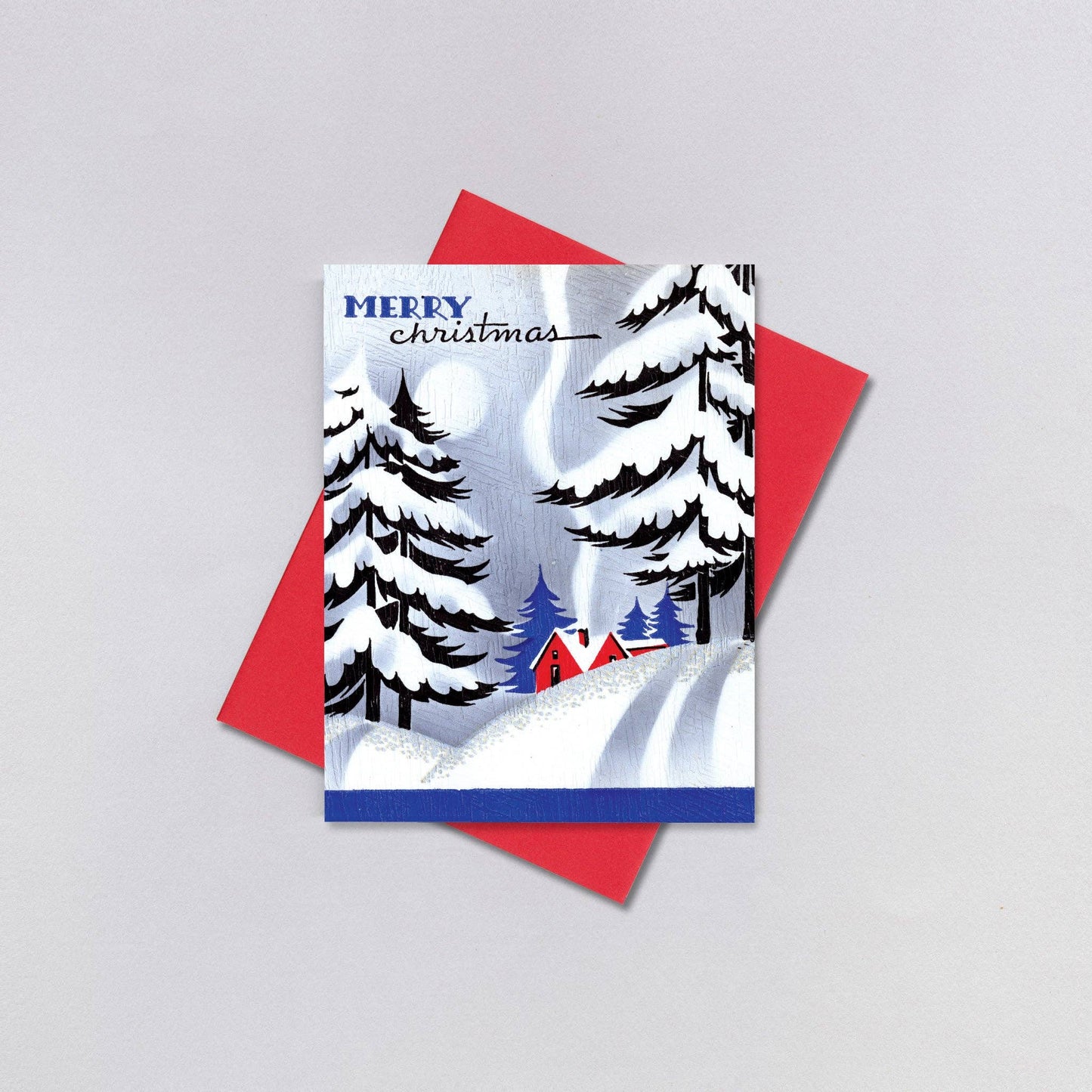 Cabin in Woods Retro Illustration Christmas Greeting Card