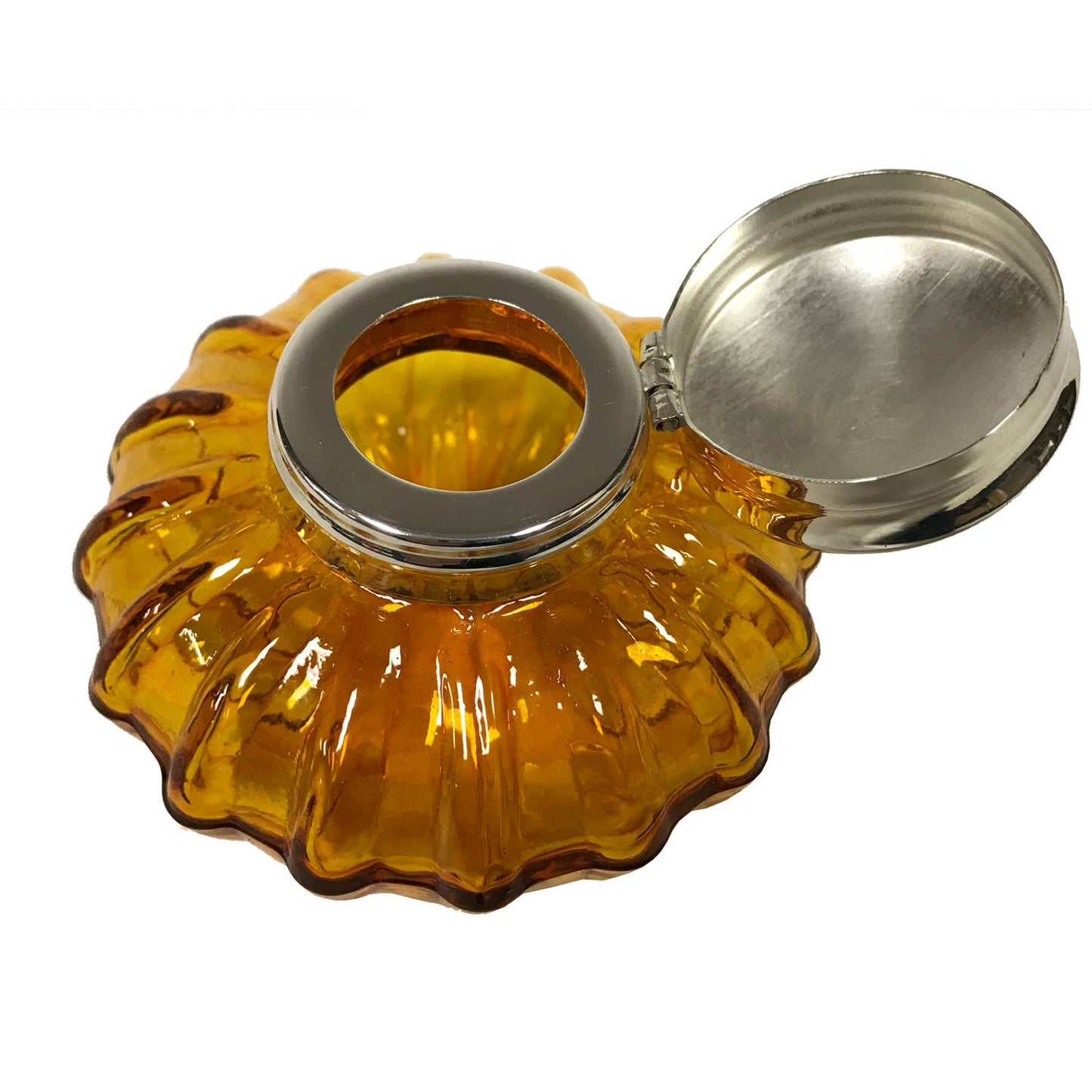 Amber Swirl Glass Inkwell with Nickel Plated Lid
