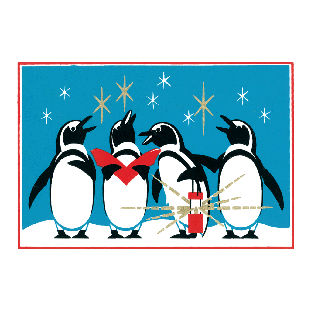Penguins Singing Retro Christmas Card