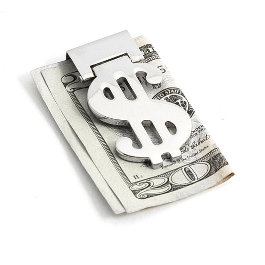 Silver Plated Hinged Money Clip with Dollar Sign Symbol