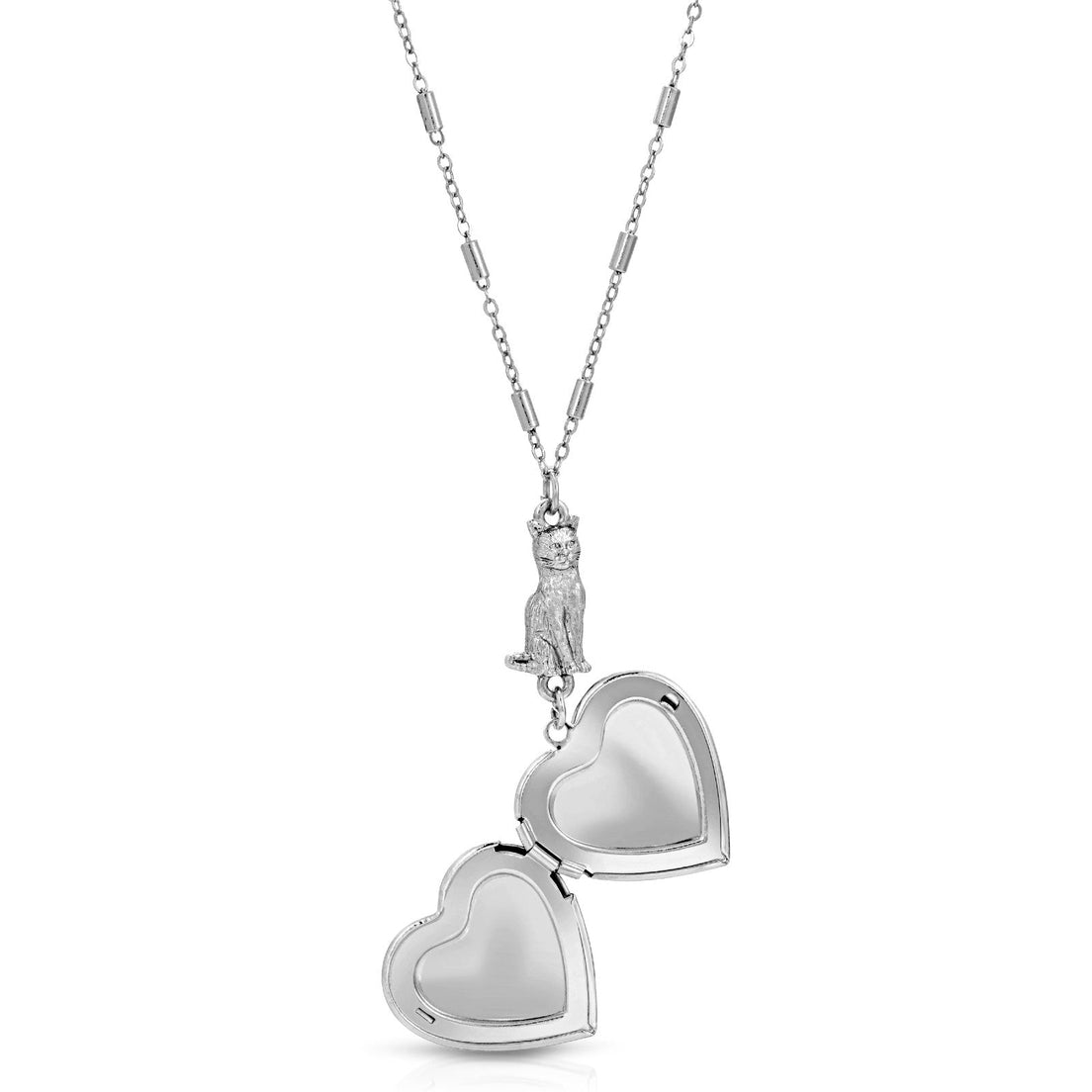 1928 Jewelry Sitting Cat And Heart Locket Necklace