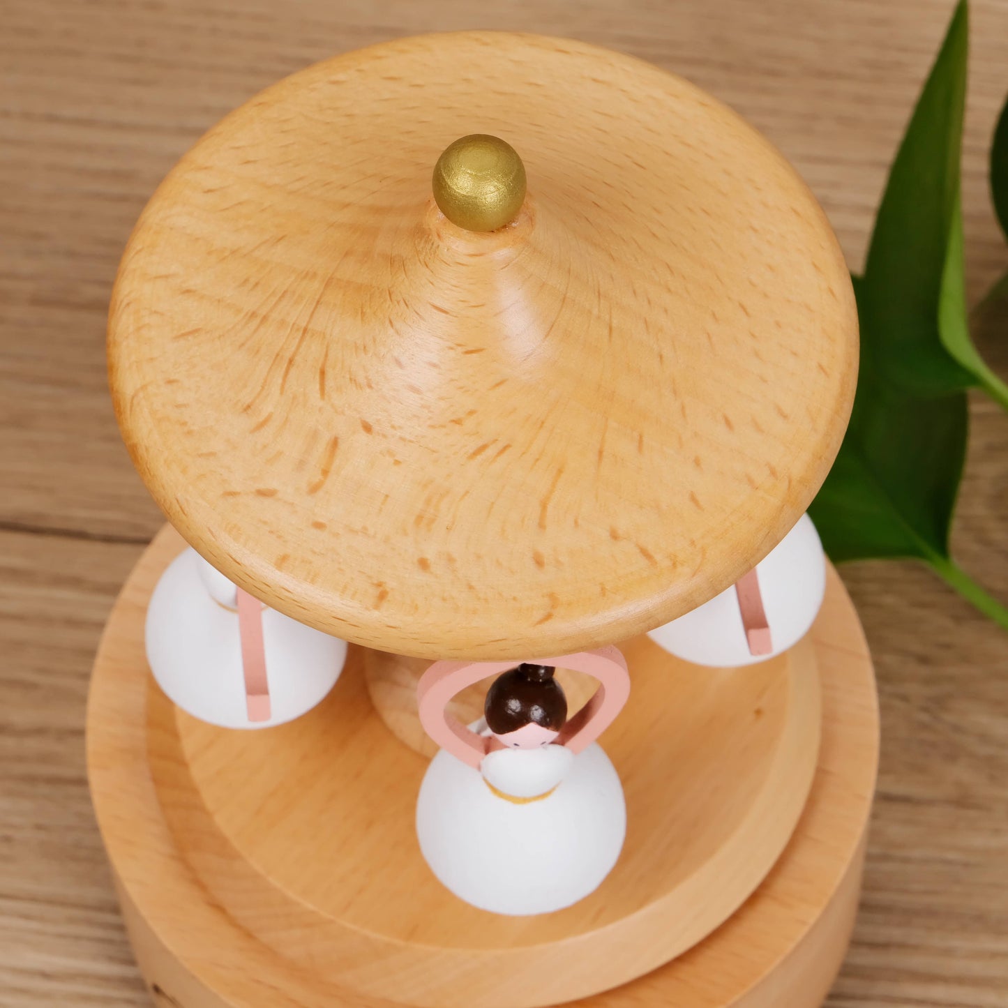 Wooden Red Bow Ballerina Girl Music Box Handcrafted Wind-Up