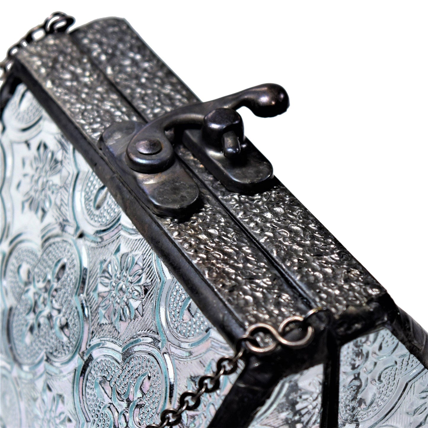 Glass Purse Keepsake Box with Vintage Patterned Glass