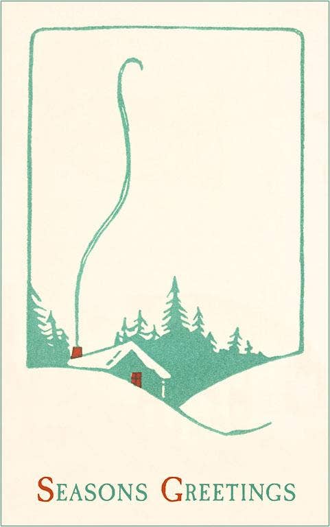 Season's Greetings, Simple Smoke from Cabin Vintage Image Postcard
