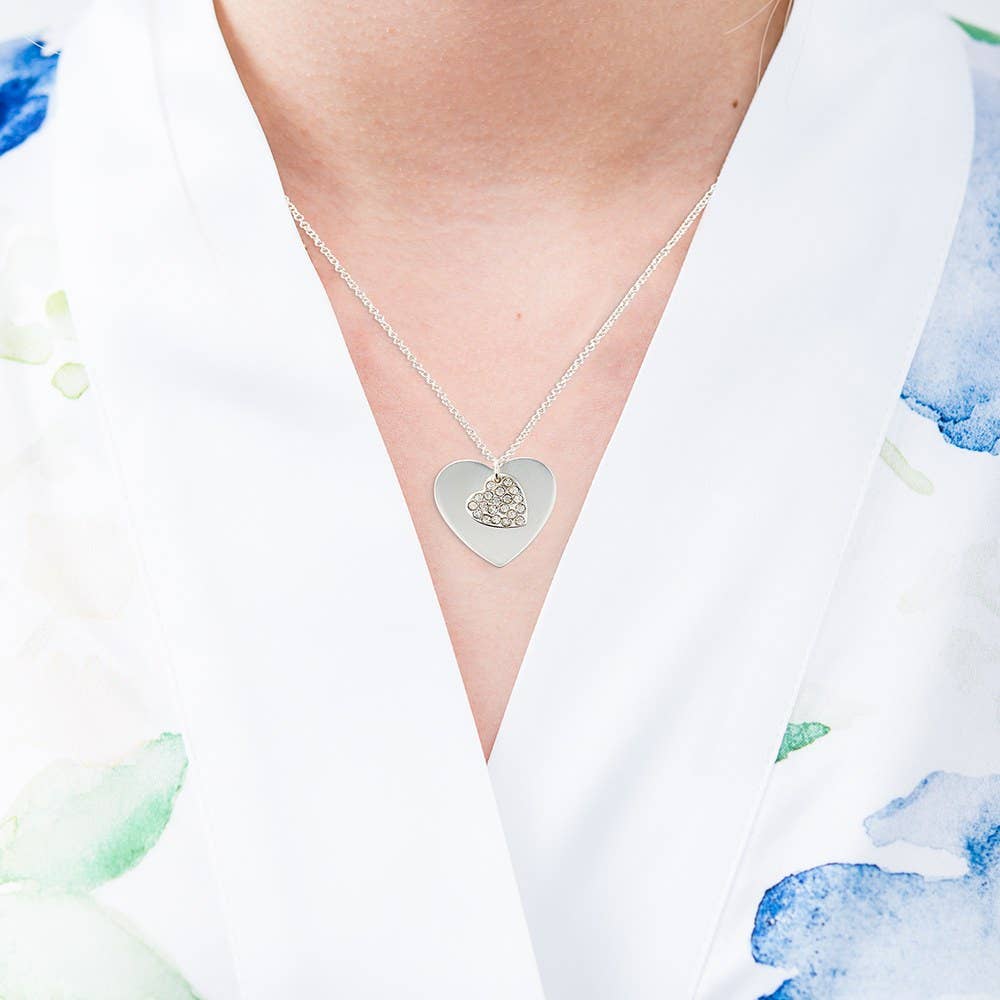 Silver, Gold, or Rose Gold Crystal Charm Double Swing Heart Necklace