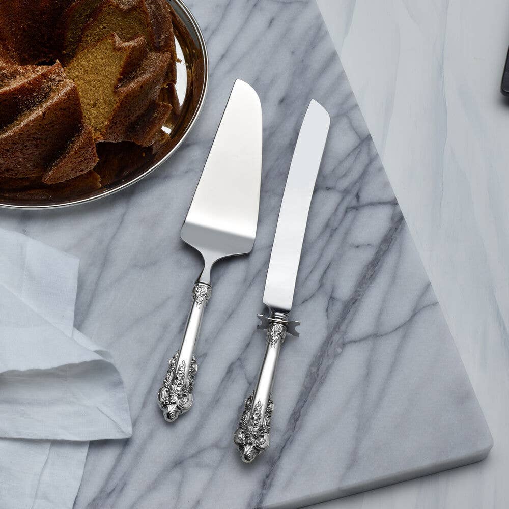 Wallace Silversmiths Grande Baroque Sterling Silver Knife & Server 2 Piece Cake Set