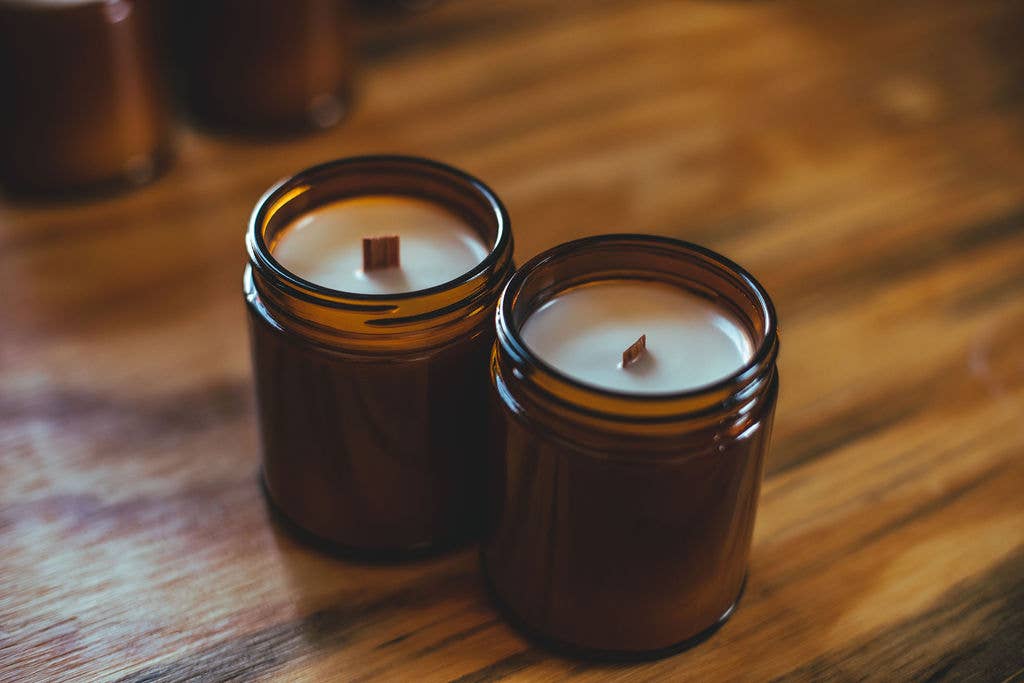 Holiday Handpoured Wood Wick 8 oz. Amber Glass Candles (4 Scents)