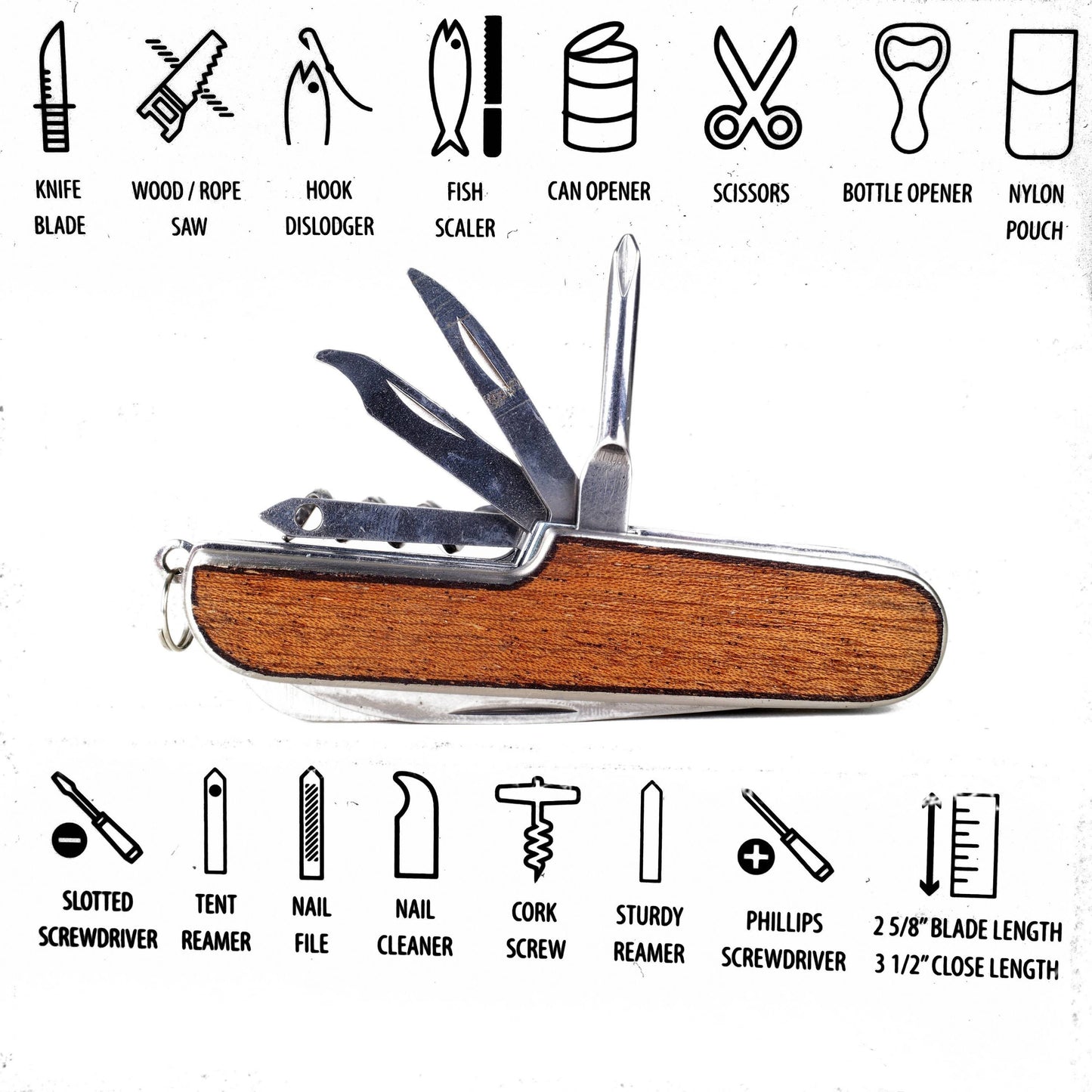 Heavyweight Swiss Army Knife Multi-tool, Light Saple Mahogany Wood