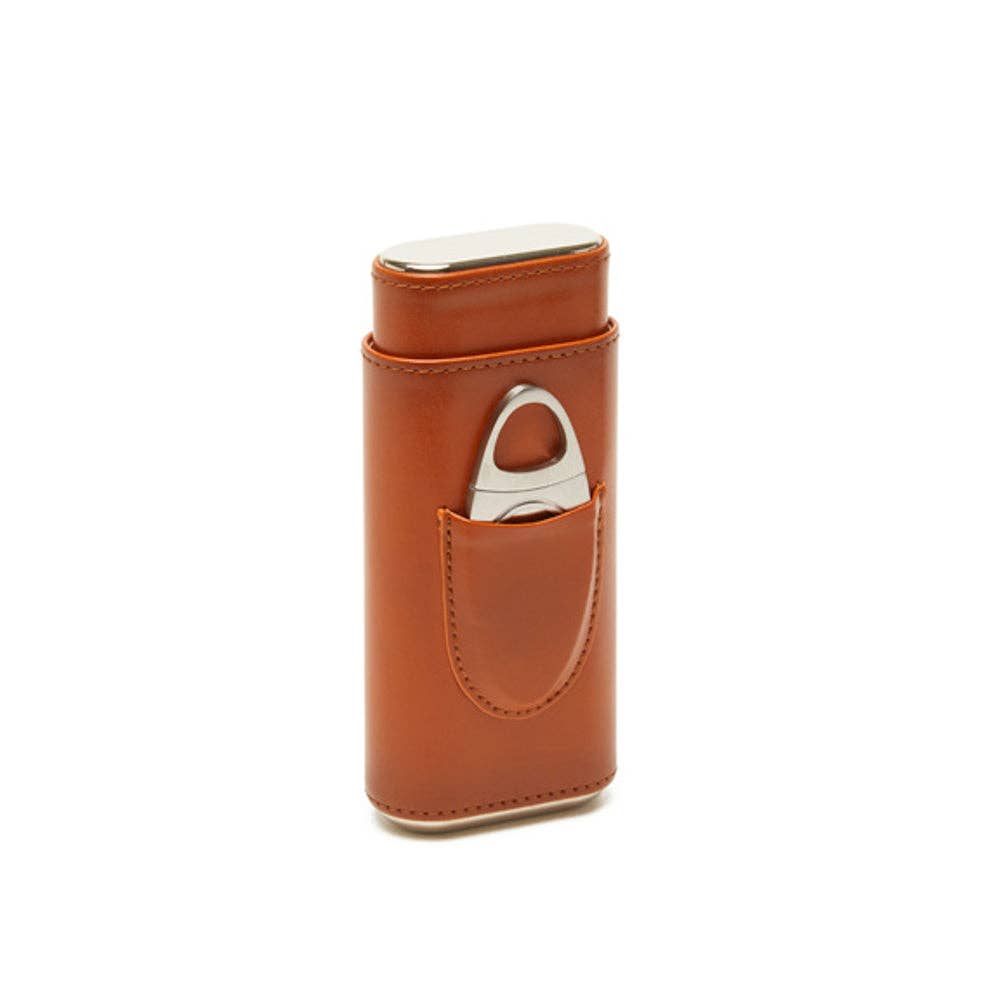 Richie Brown Leather Cigar Travel Case with Cutter