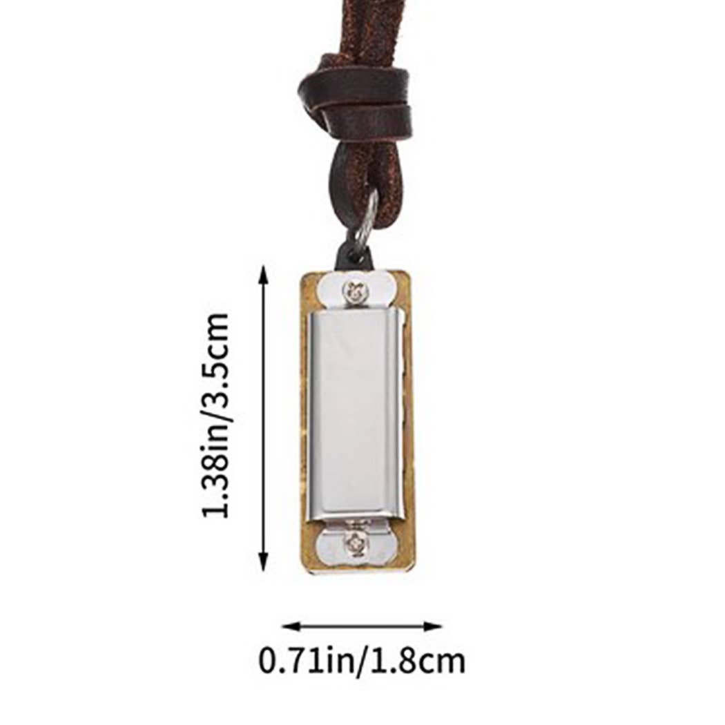1-1/2" Minature Harmonica on Leather Cord Necklace