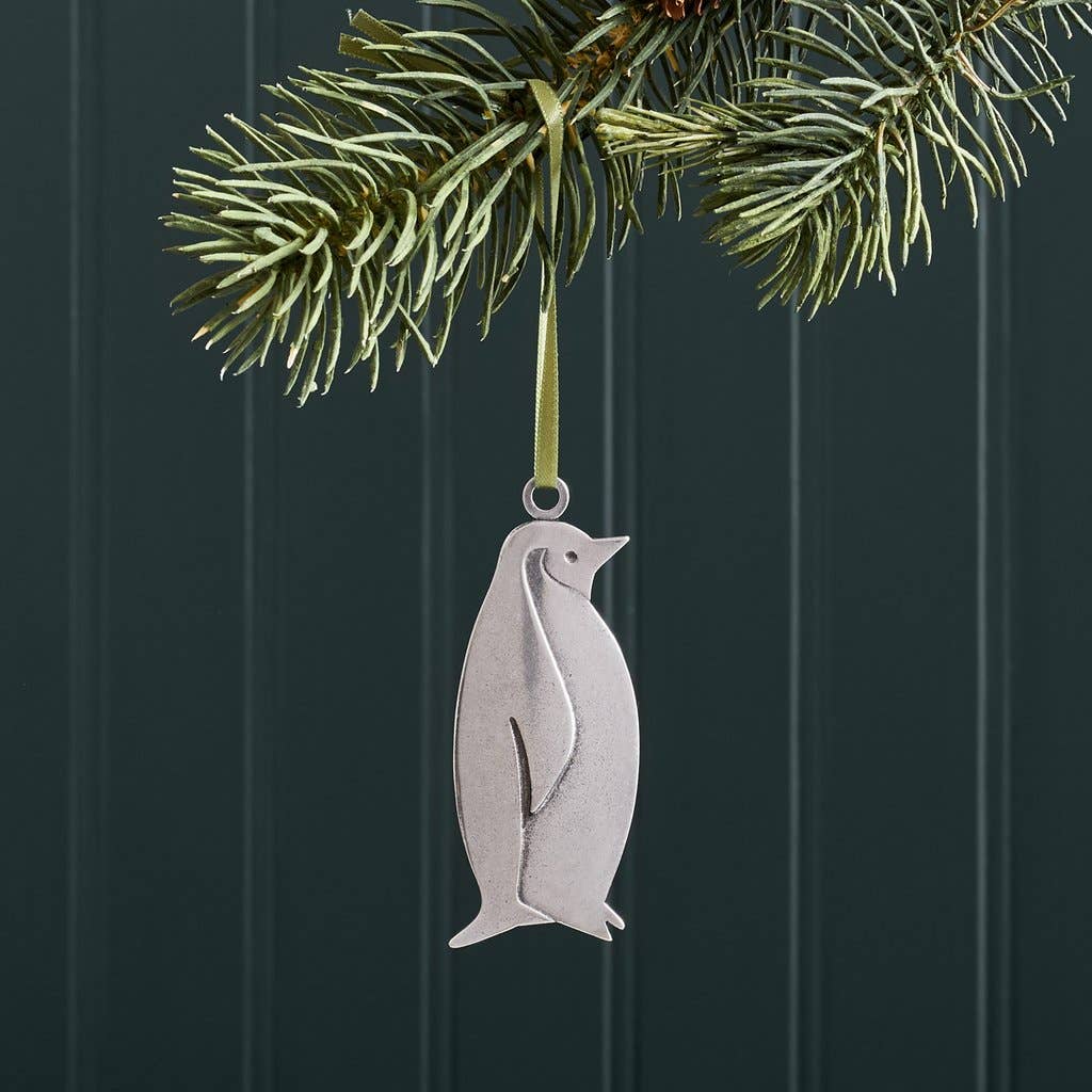 Artist Made Pewter Penguin Holiday Ornament