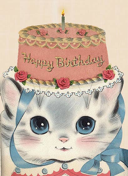 Birthday Hat Kitty Retro Birthday Card