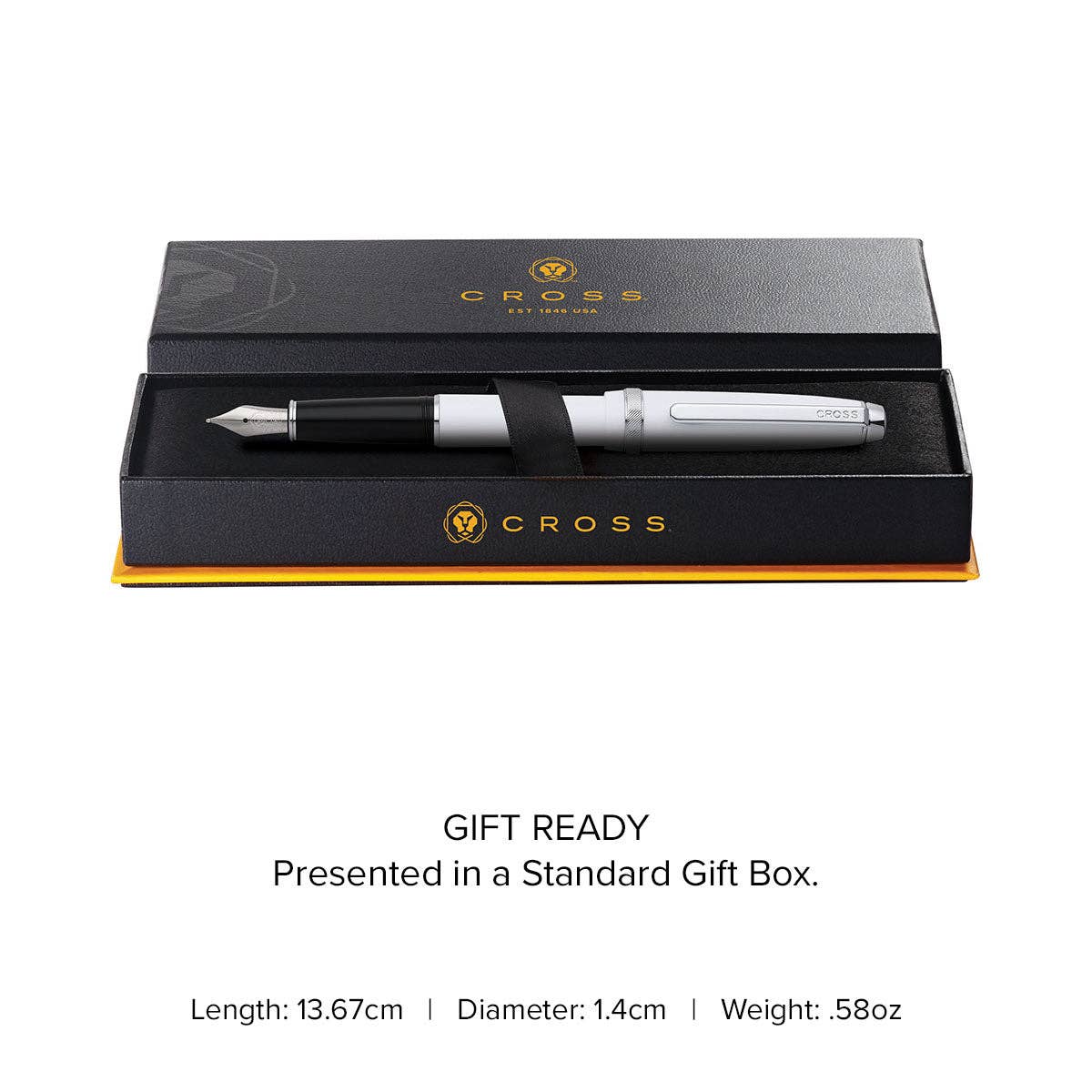 Cross Lume Porcelain White with Polished Chrome Appointments and Polished Chrome Stainless Steel Medium Nib Fountain Pen