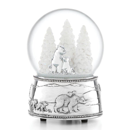 Reed & Barton North Pole Bound Polar Bear with Cub Silver Snow Globe