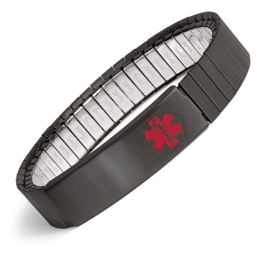 Mens Black Stainless Steel Medilog™ ID Bracelet with Compartment Plaque & Expansion Band