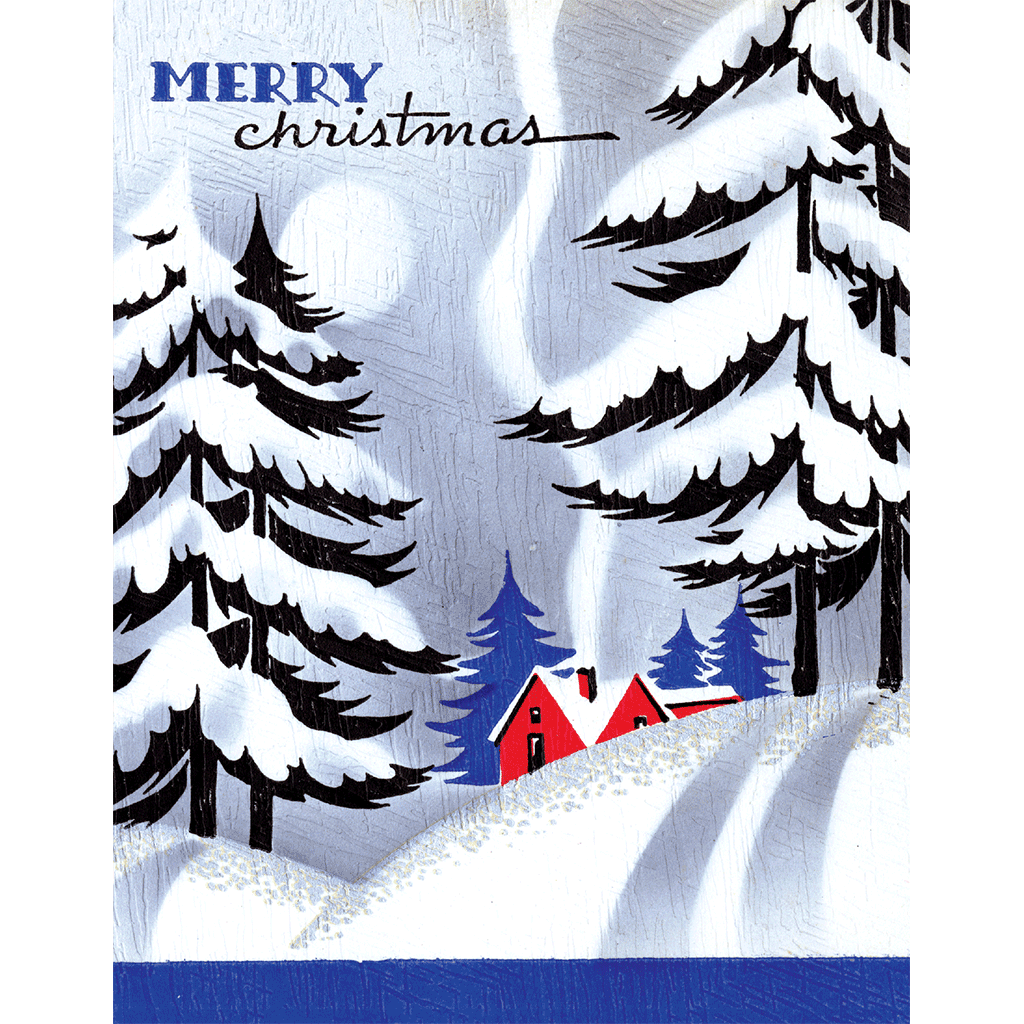 Cabin in Woods Retro Illustration Christmas Greeting Card