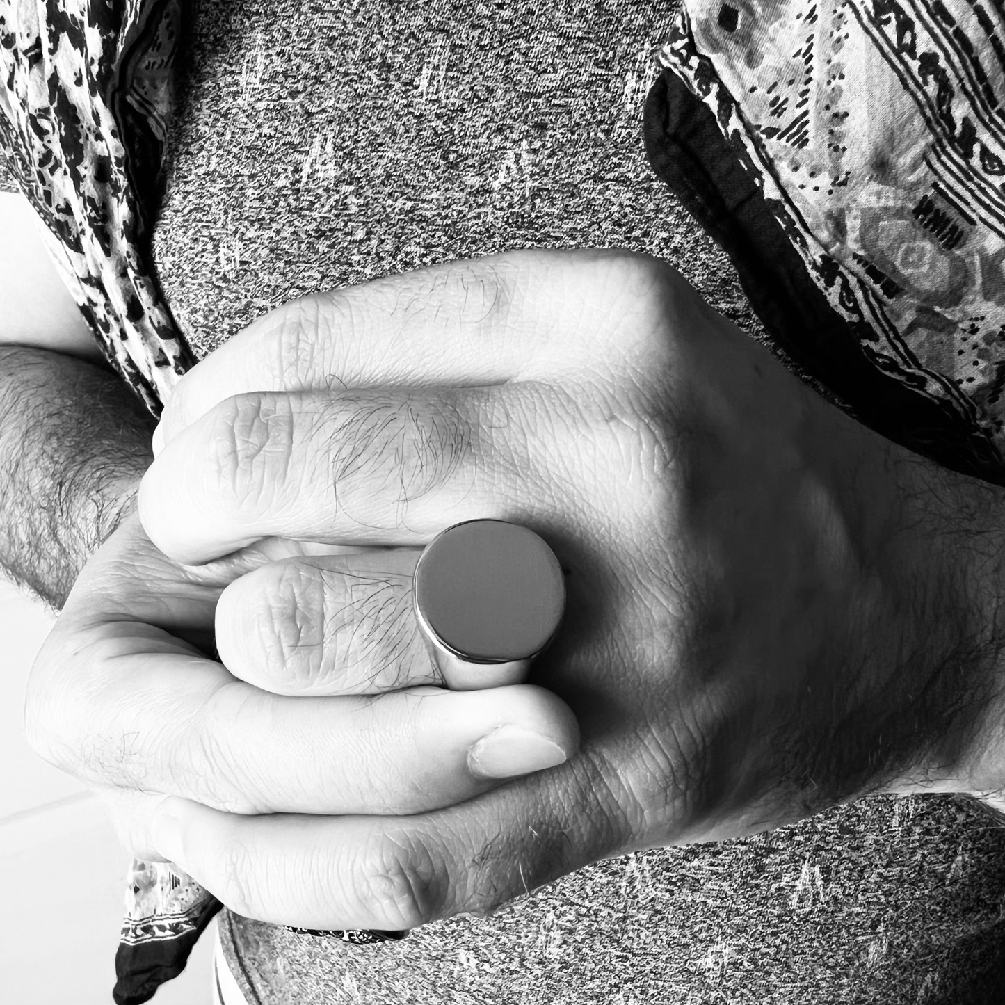 Mens Stainless Steel Polished Round Signet Ring