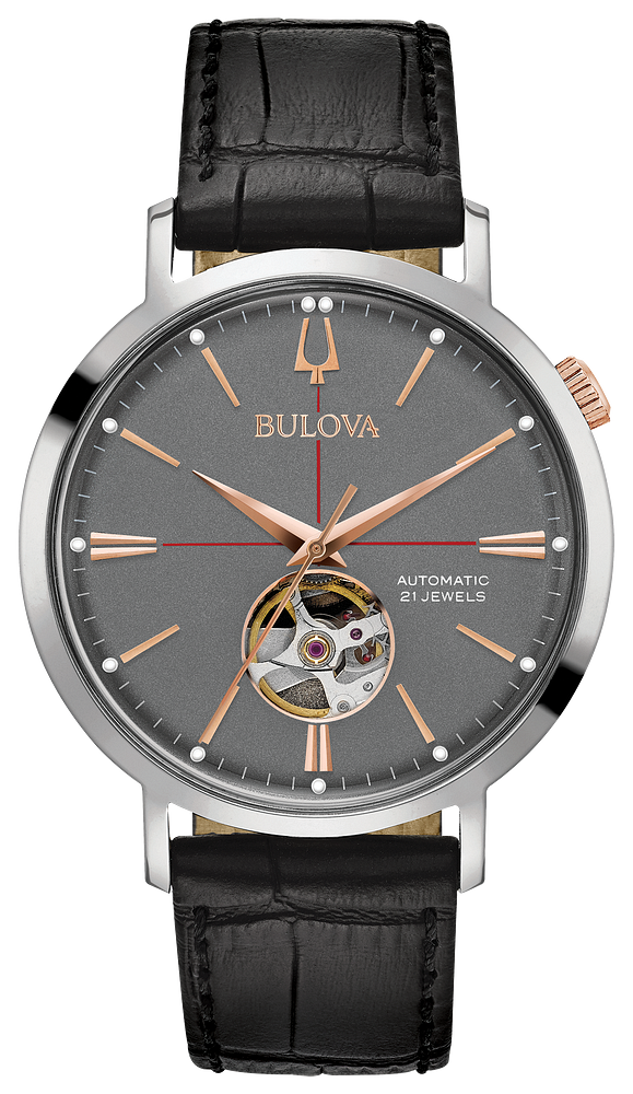 Bulova Aerojet Classic Automatic Watch with Black Leather Strap