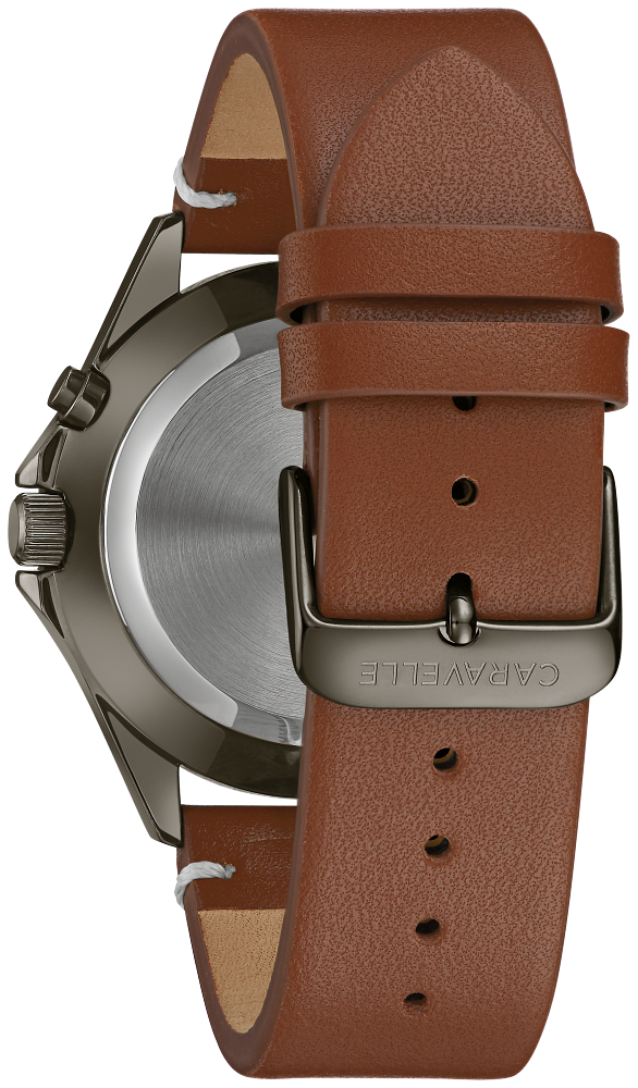 Caravelle by Bulova Classic Gunmetal & Brown Leather, Olive Dial Watch