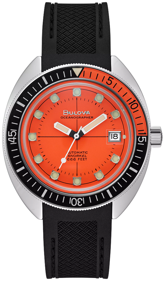 Bulova Oceanographer Devil Diver Orange Dial & Black Strap Watch