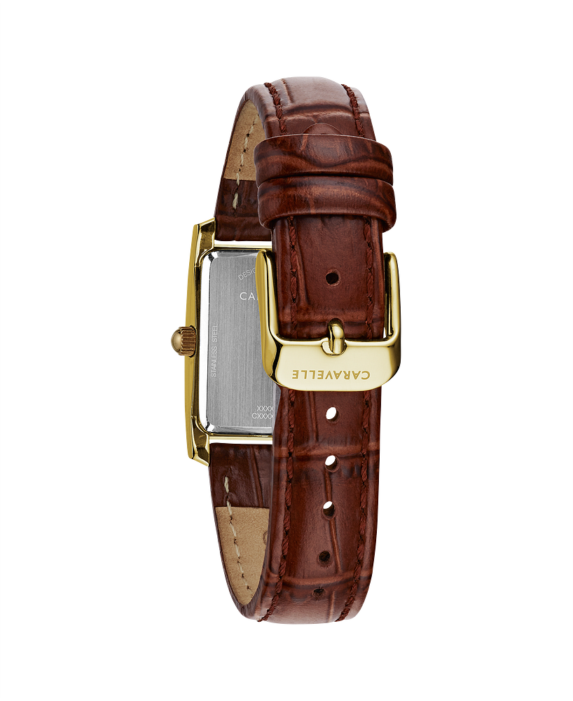 Caravelle by Bulova Ladies Dress Gold & Brown Leather Tank Watch
