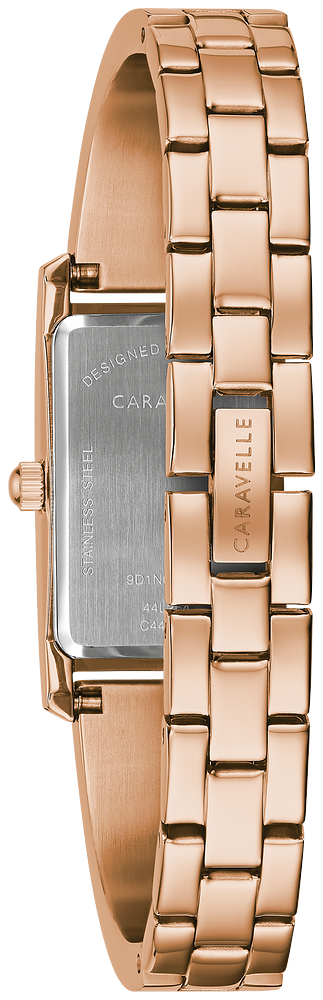 Caravelle by Bulova Ladies Dress Rose Gold Tank Watch with Bangle