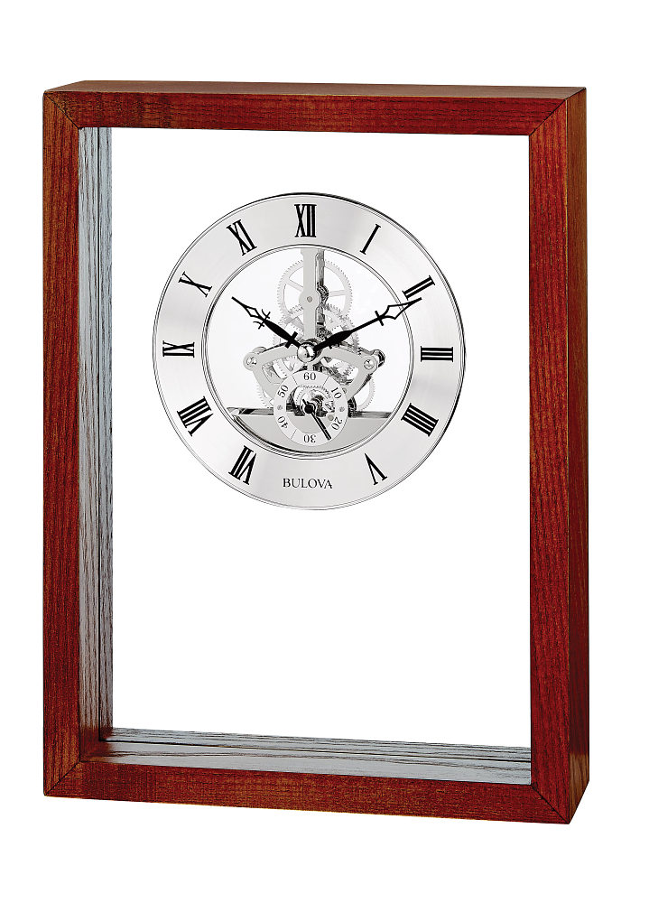 Bulova Engraver Hardwood Skeleton Clock