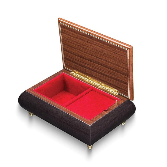 Handcrafted High Gloss Finish Black Rose Inlay Wooden Music Box Made in Italy