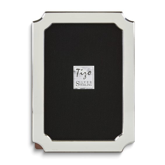 Sterling Silver Notched Corners Photo Frame with Finished Wood Back