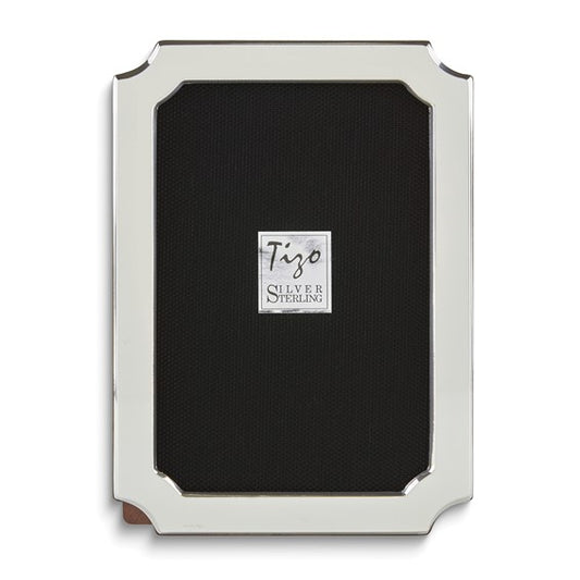 Sterling Silver Notched Corners Photo Frame with Finished Wood Back