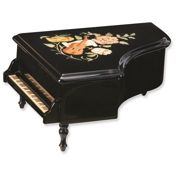 Grand Piano with Floral Violin Inlay Musical Jewelry Box