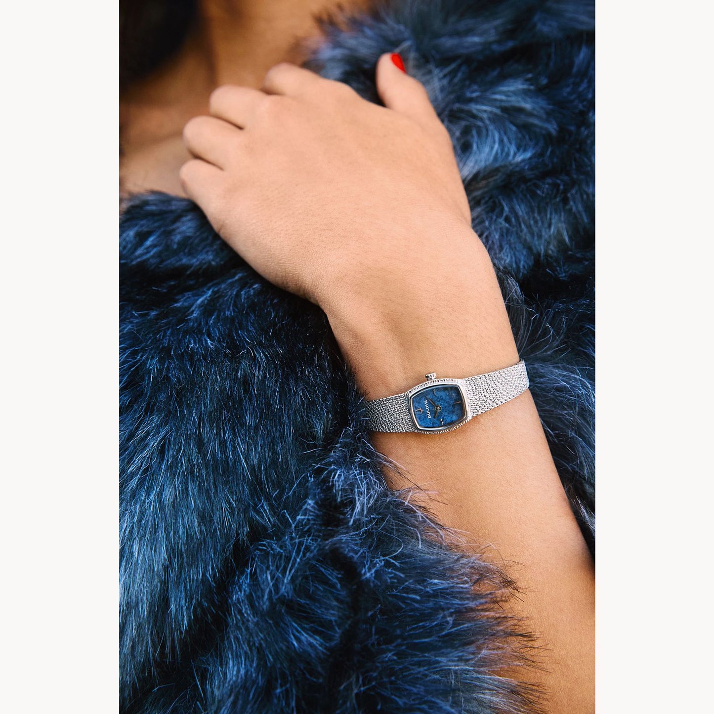 Bulova Ladies Goddess of Time Silver Bracelet with Blue Sodalite Dial Watch