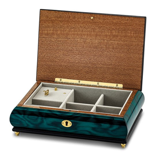 Luxury Giftware Green Walnut Burl Veneer with Mother of Pearl Inlay Locking Wooden Music Box
