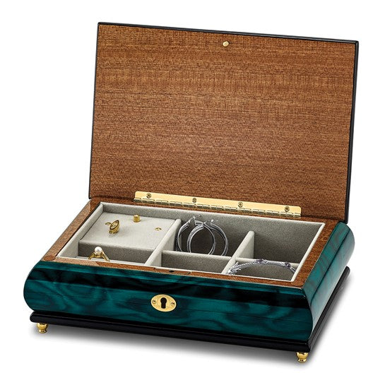 Luxury Giftware Green Walnut Burl Veneer with Mother of Pearl Inlay Locking Wooden Music Box