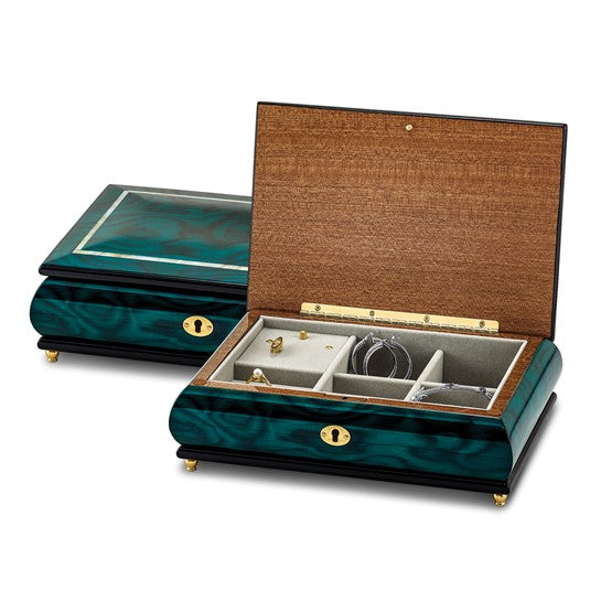 Luxury Giftware Green Walnut Burl Veneer with Mother of Pearl Inlay Locking Wooden Music Box