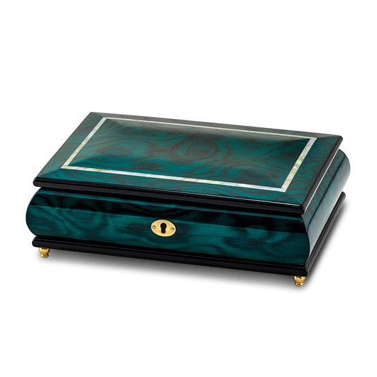 Luxury Giftware Green Walnut Burl Veneer with Mother of Pearl Inlay Locking Wooden Music Box