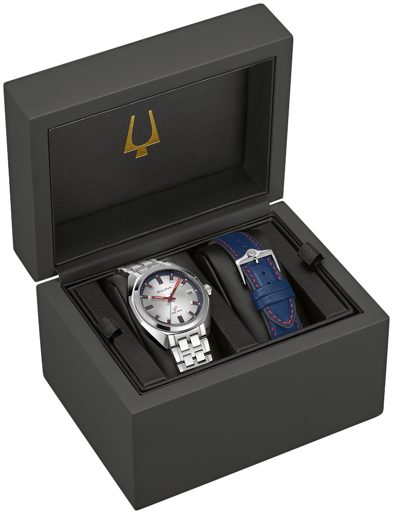Bulova Jet Star Limited Edition Watch with Stainless Steel Bracelet and Blue Leather Strap